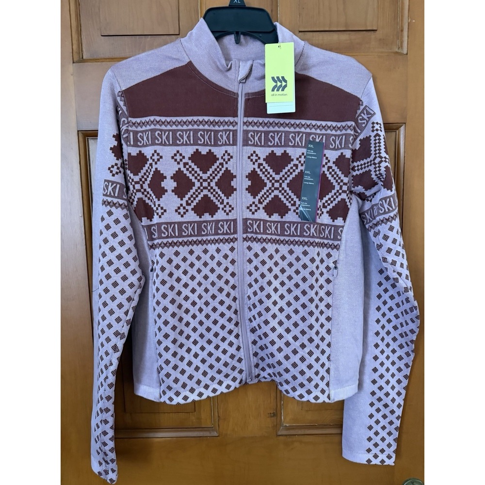 Women's All In Motion Seamless Fair Isle Printed Full Zip Sweatshirt Ski XXL - Picture 1 of 6